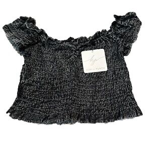 Kiwi And Punch Crop Top - Black Acid Wash - Hand Dyed - Size Small - NWT